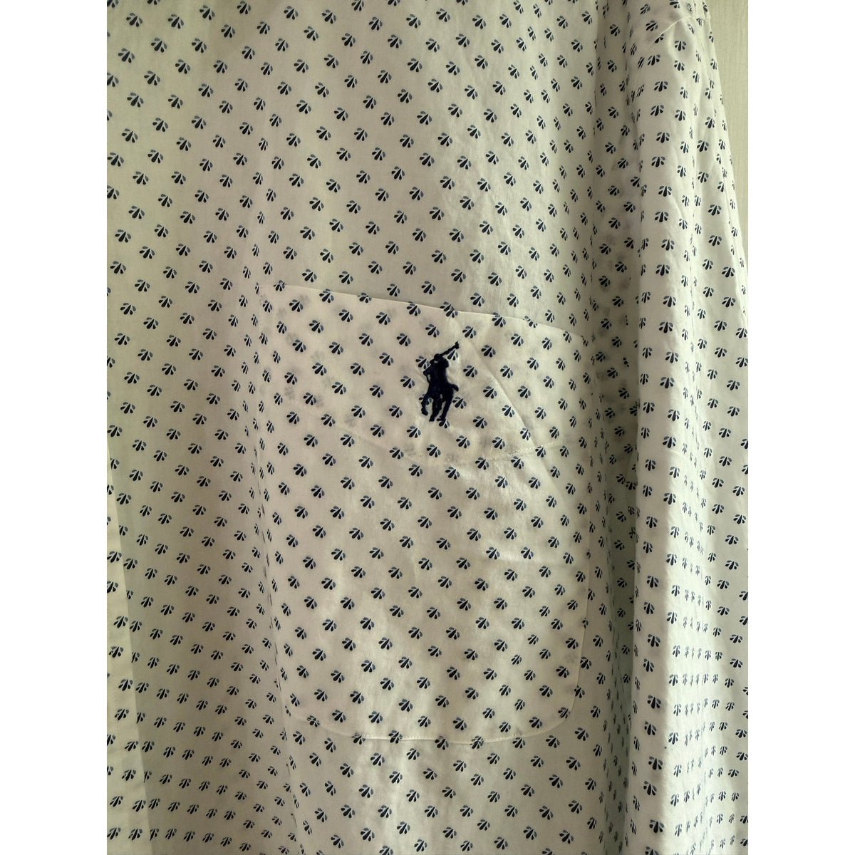 Polo Ralph Lauren Classic Fit Button Down Shirt Mens XXL White Blue Geo Print