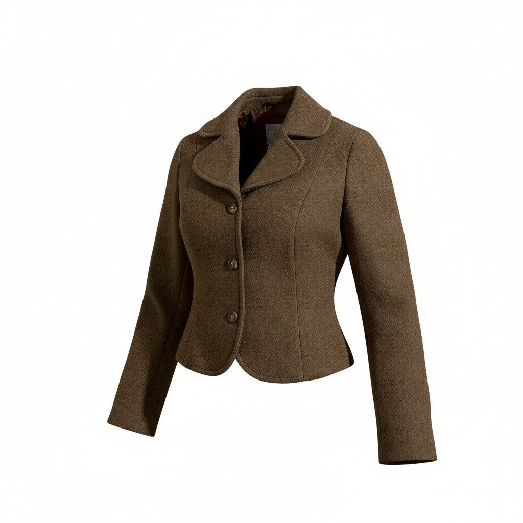 Vintage Celine Brown Wool Cropped Coat - Extra Small