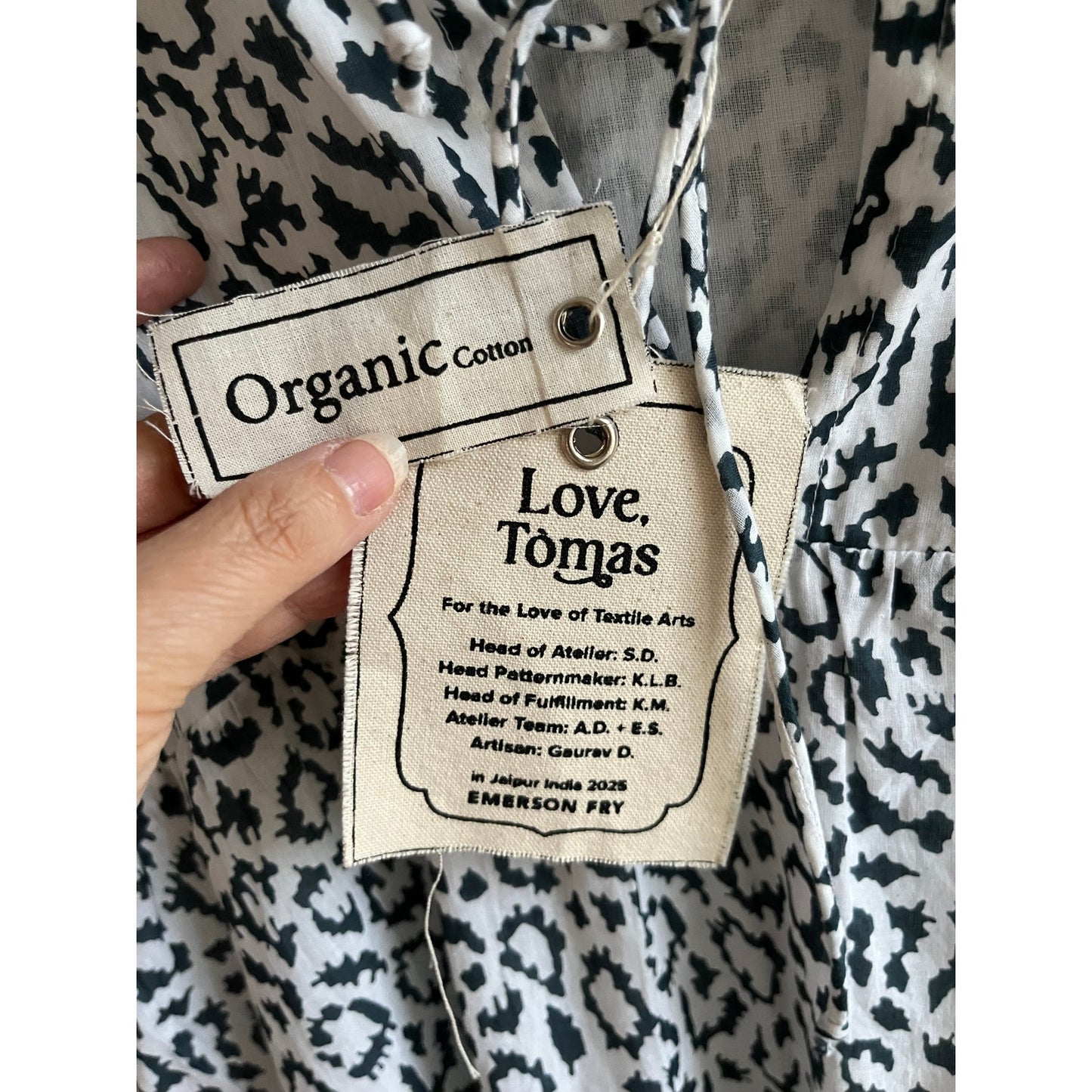 Love Tomas Emerson Fry Angel Dress Organic Cotton Hand Block Print M/L NWT