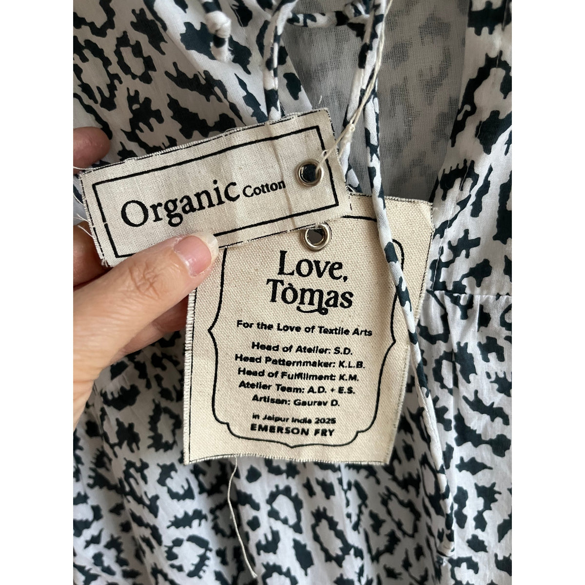 Love Tomas Emerson Fry Angel Dress Organic Cotton Hand Block Print M/L NWT