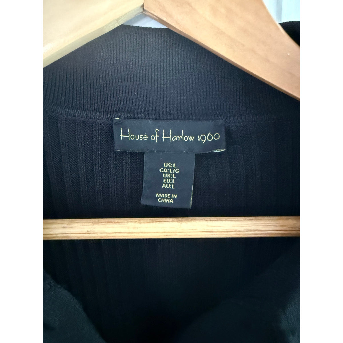House of Harlow 1960 Ribbed Knit Cardigan Top Womens Large Black Button Front L