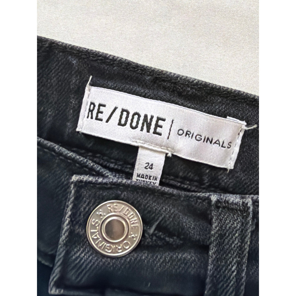 RE/DONE Originals Size 24 Black Low Rise Straight Leg Distressed Hem Jean