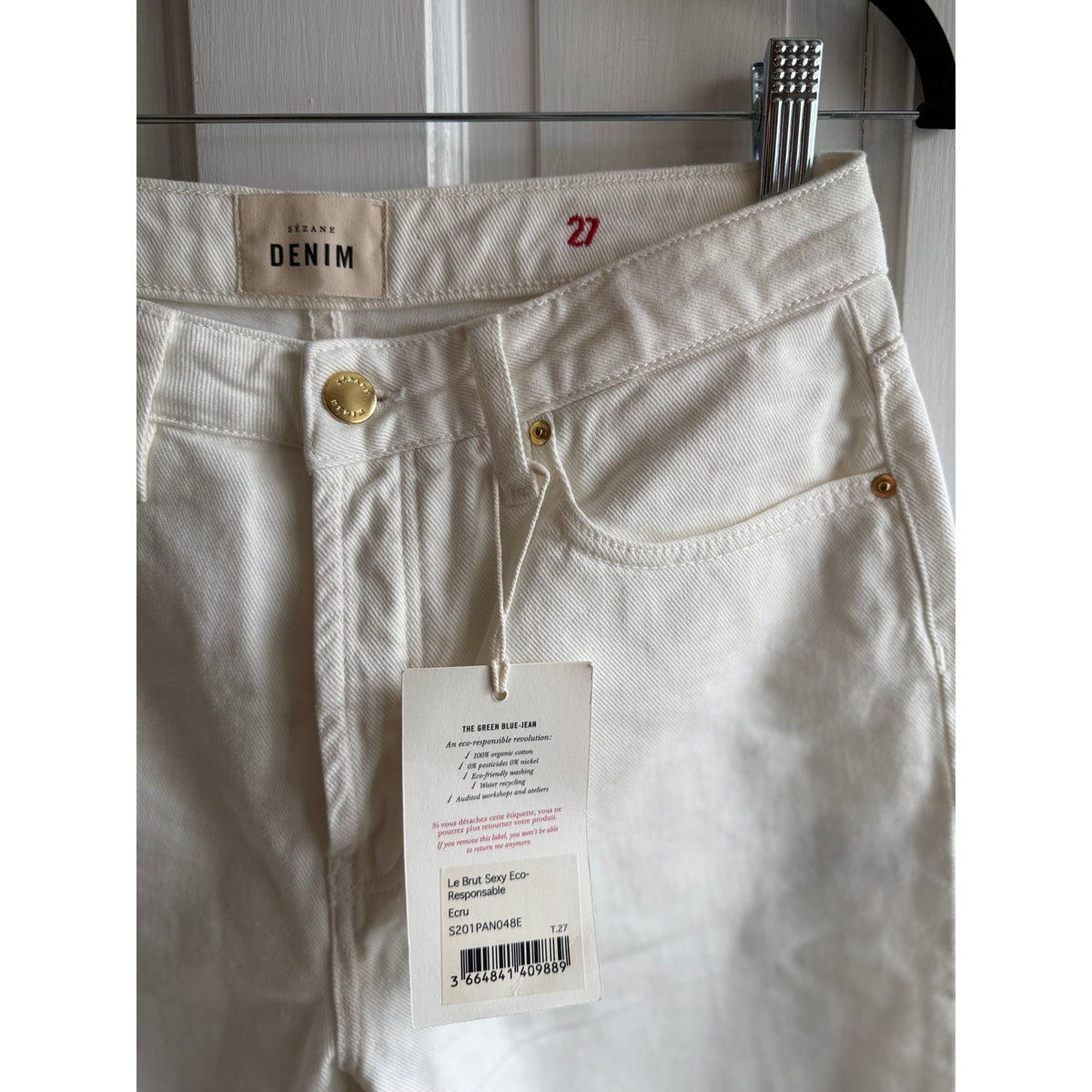 NWT Sezane Le Brut Sexy Ecru Jeans 27 - High Rise Straight Leg Denim