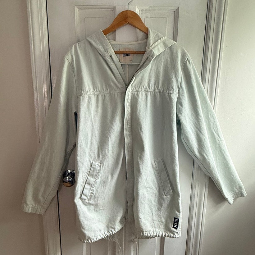 Kith Denim Hooded Anorak Jacket Mint Light Wash Size Large EUC Fishtail Parka