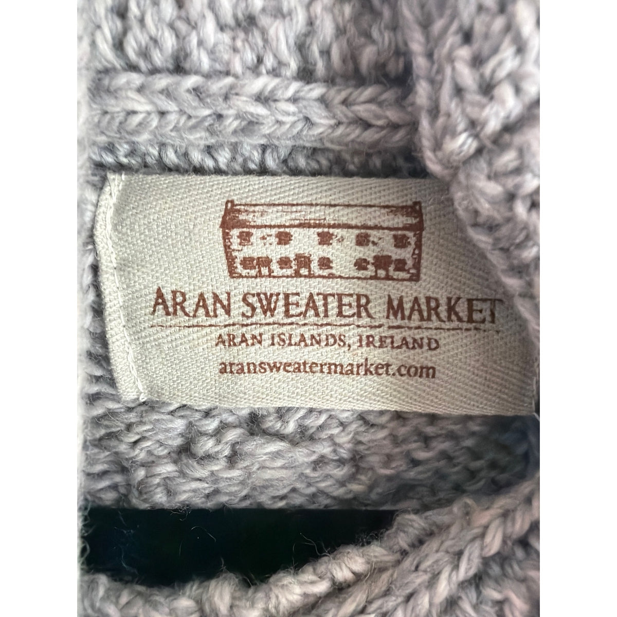 Aran Sweater Market Cable Knit Cowl Neck Hoodie Sweater Gray Small