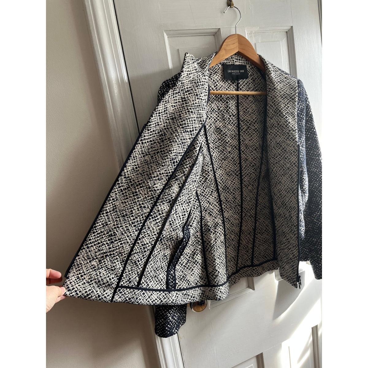 Lafayette 148 New York Textured Tweed Zip Blazer Jacket Black White Size 4