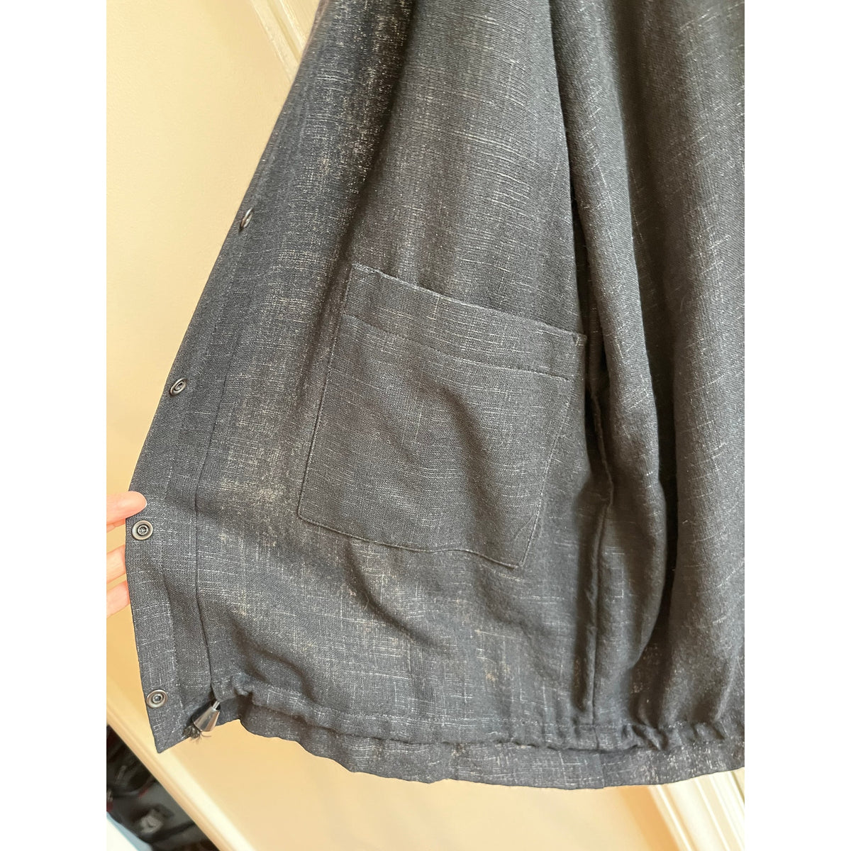 Charles Chang-Lima Vintage Wool Blend Snap Front Jacket Grey Hatch M/L