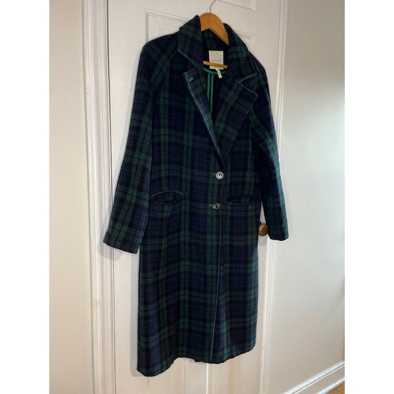 Avec Les Filles Green/Black Plaid Wool Coat - Size Petite