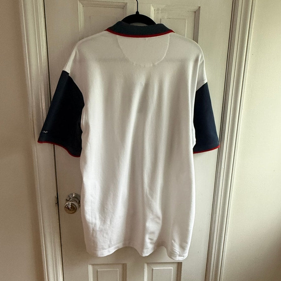 Bad Birdie Golf Polo Shirt Large White Navy Red Colorblock NWT Performance