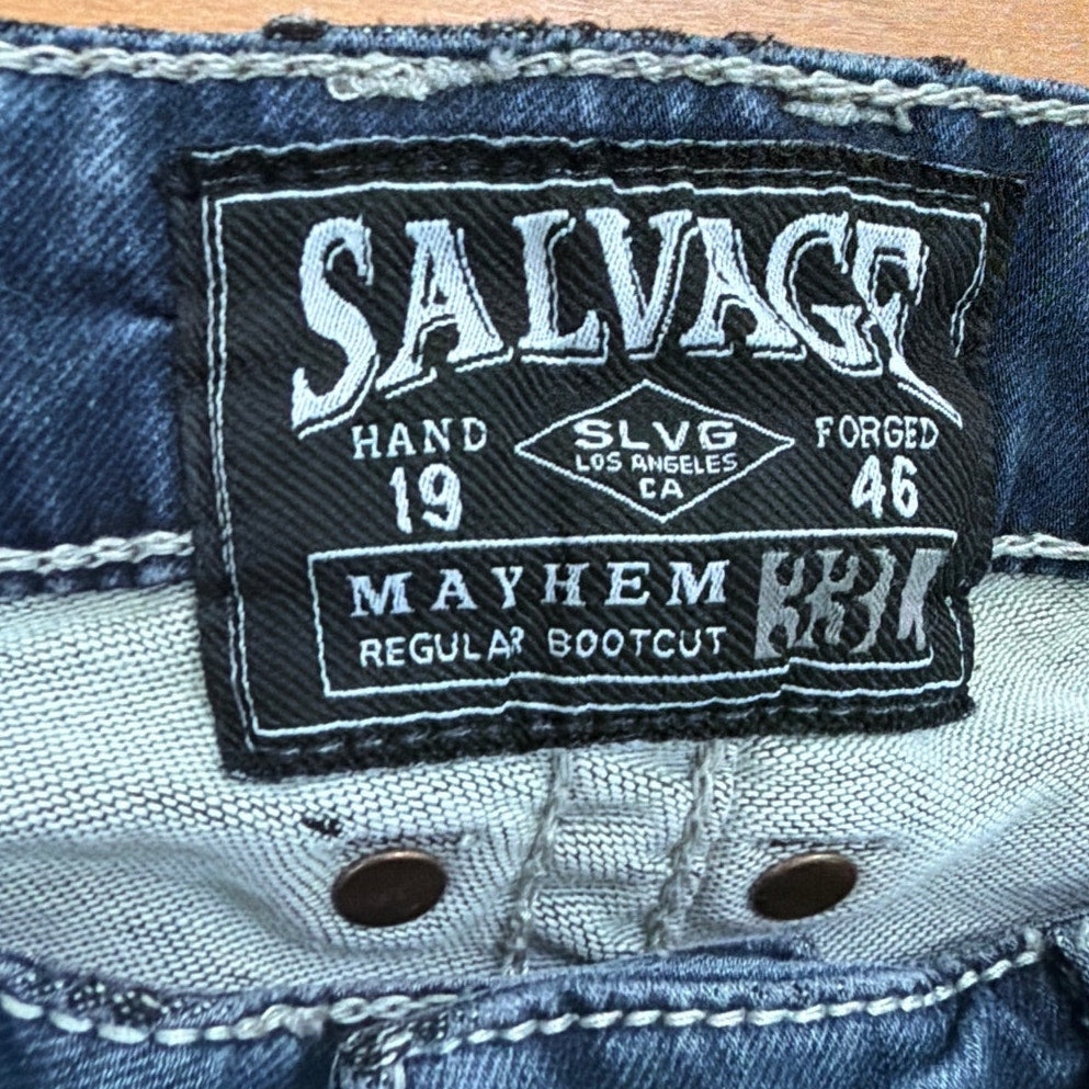 Salvage 33L Low Rise Bootcut White Thread Dark Wash Jeans