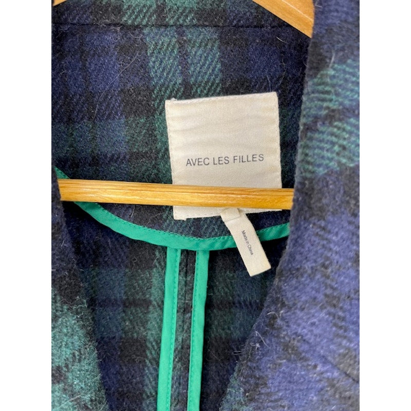 Avec Les Filles Green/Black Plaid Wool Coat - Size Petite
