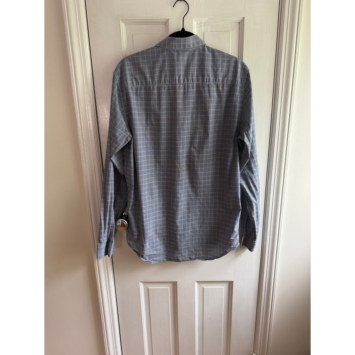Theory Men's Clean Shirt Medium Marked Gingham Blue White Button Down EUC