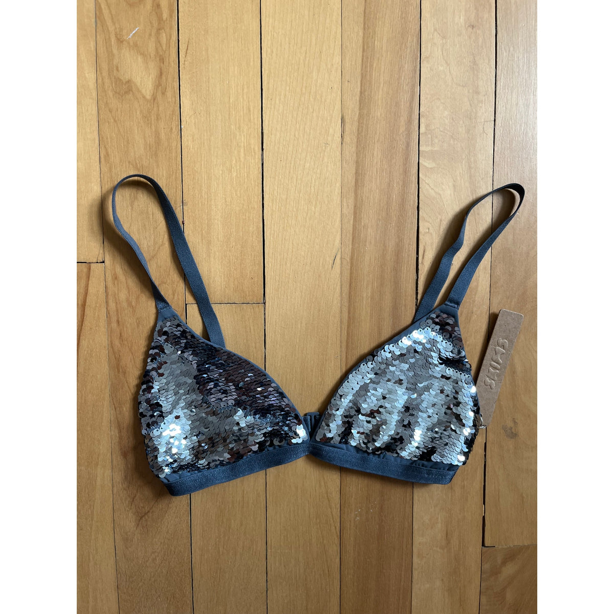 NWT SKIMS Silver Sequin Triangle Bralette Size XS - Kim Kardashian Shimmer
