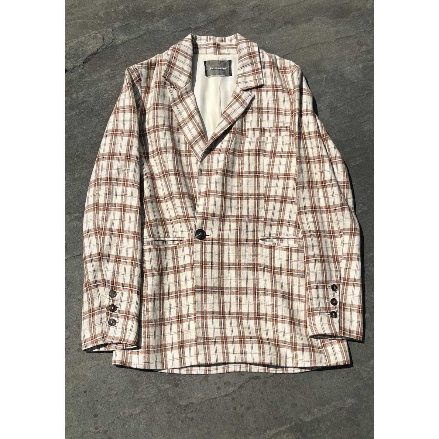 Reformation Winston Linen Plaid Blazer Size S | Coastal Grandmother It Girl 🤎