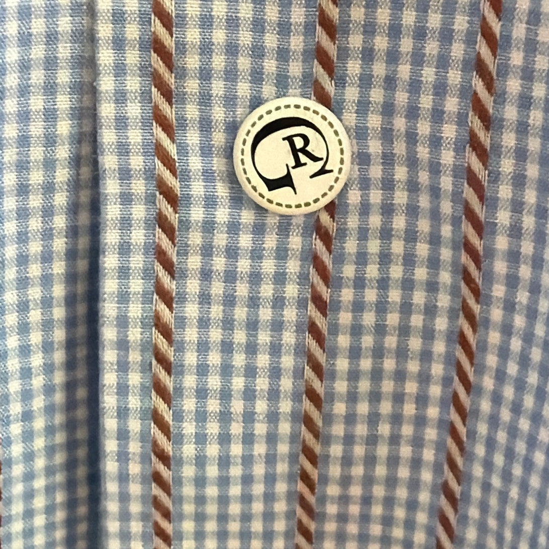 Robert Graham Shirt 42 16.5 L Blue White Brown Rope Striped Flip Cuff Button Up