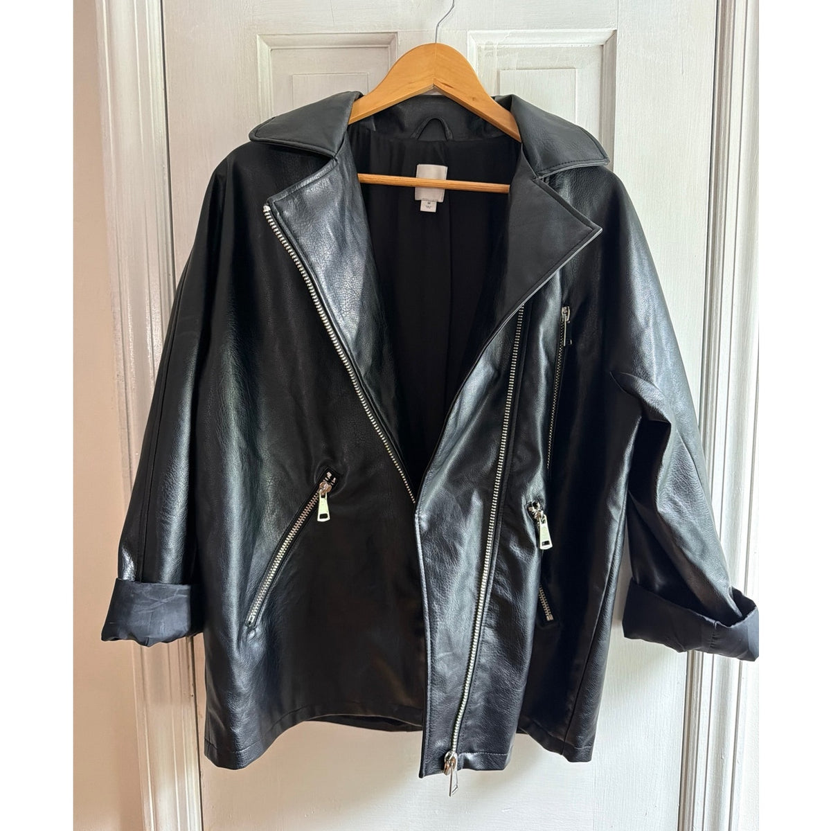 Maeve Anthropologie Faux Leather Moto Jacket Womens Medium Black Asymmetric Zip