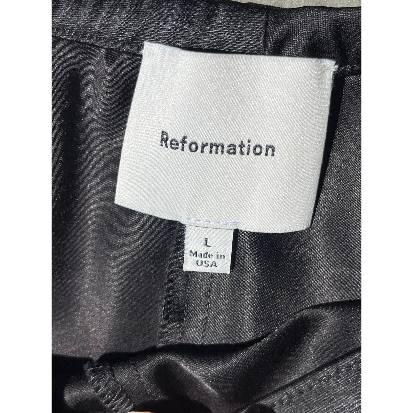 Reformation Gale Satin Mid Rise Pant L Black Bias Cut Wide Leg Pull On NWT 🖤
