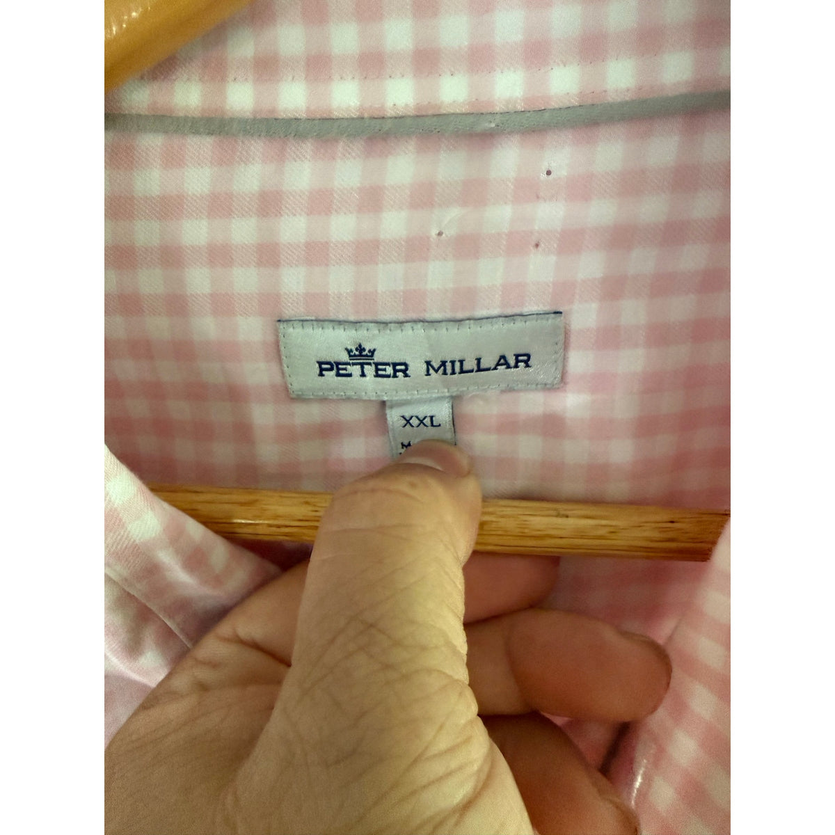 Peter Millar Button Down Shirt Mens XXL Pink White Gingham Check Long Sleeve 2XL