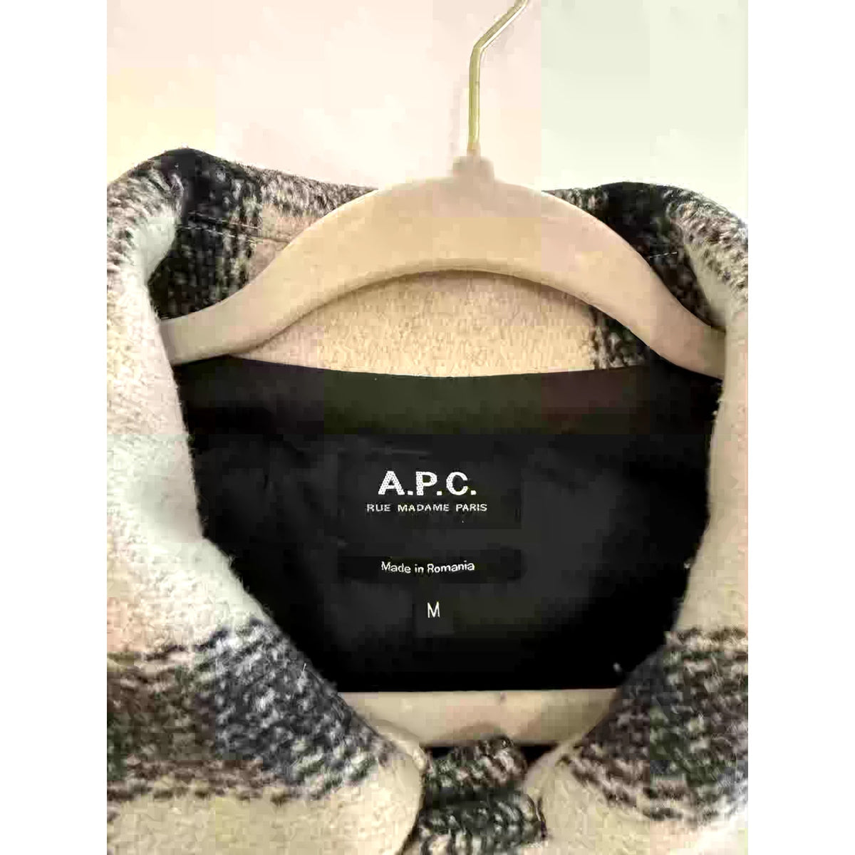 A.P.C. Black & White Men's Houndstooth Wool Coat Medium