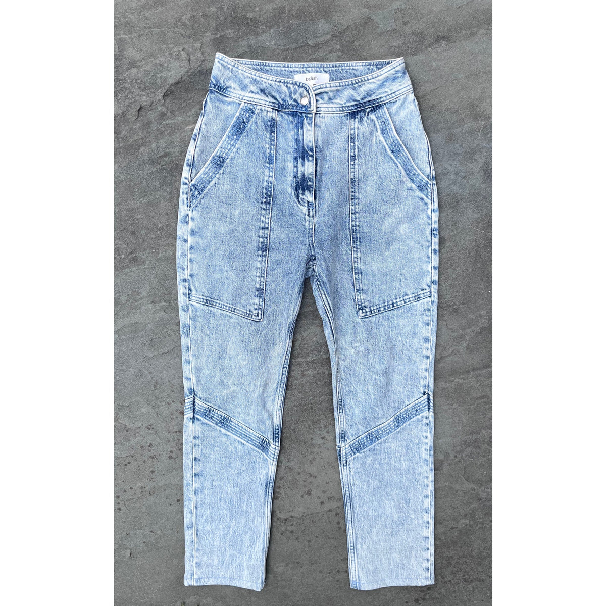 ba&sh Paris Lady Jeans High Rise Cropped Acid Wash Straight Ankle 1 S 26 $265