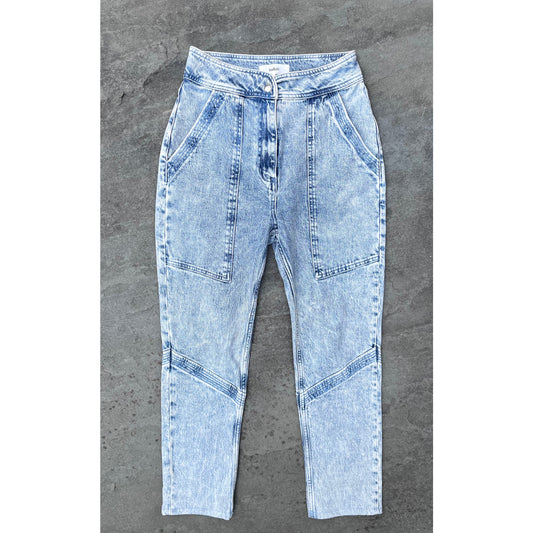 ba&sh Paris Lady Jeans High Rise Cropped Acid Wash Straight Ankle 1 S 26 $265