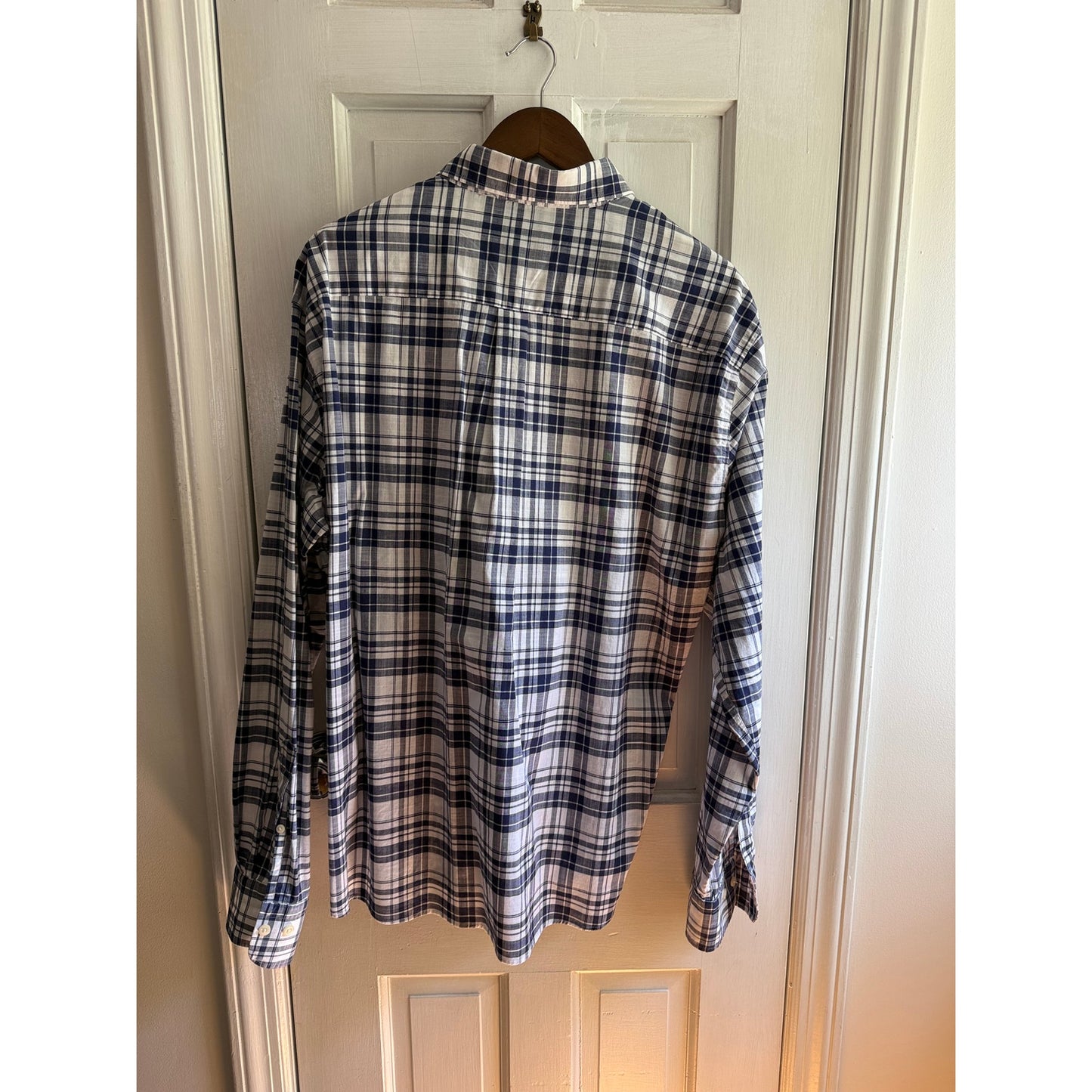 Peter Millar Men's XL Navy Plaid Button Down Shirt Cotton EUC