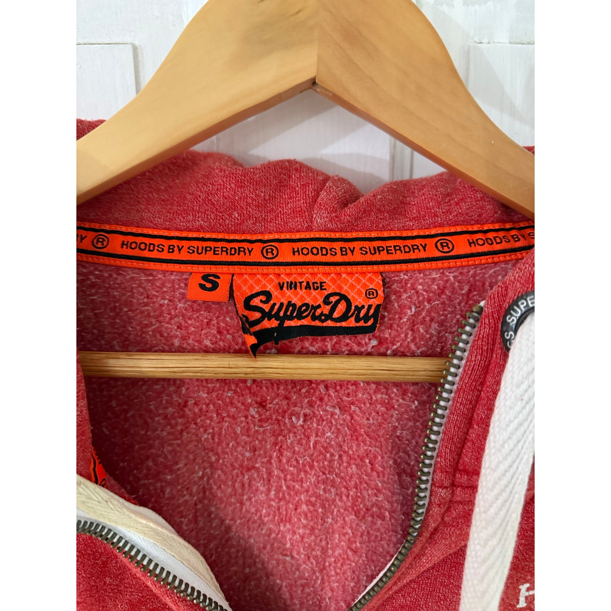 Superdry Classics Full Zip Hoodie Jacket Small Red JPN Fleece Relaxed