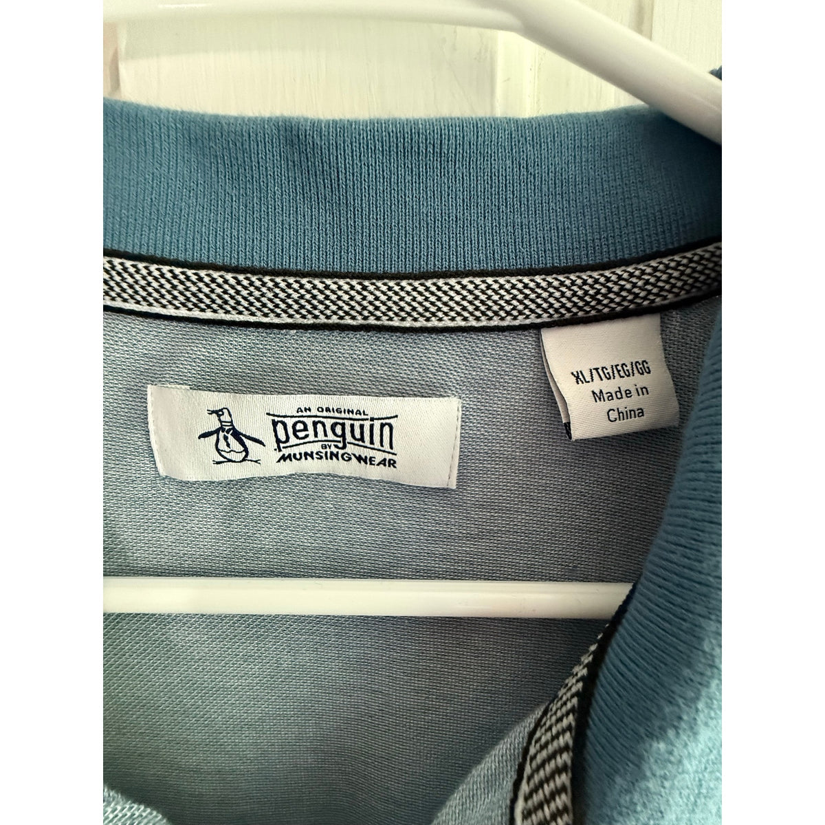 Original Penguin Light Blue Polo Shirt White Piping Size XL