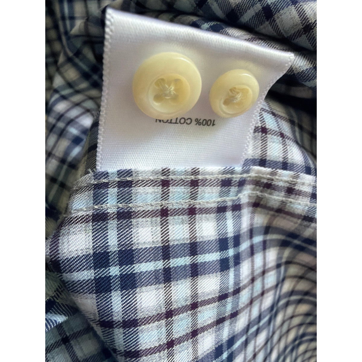 Peter Millar Men's Large Blue White Plaid Long Sleeve Button Up Shirt EUC