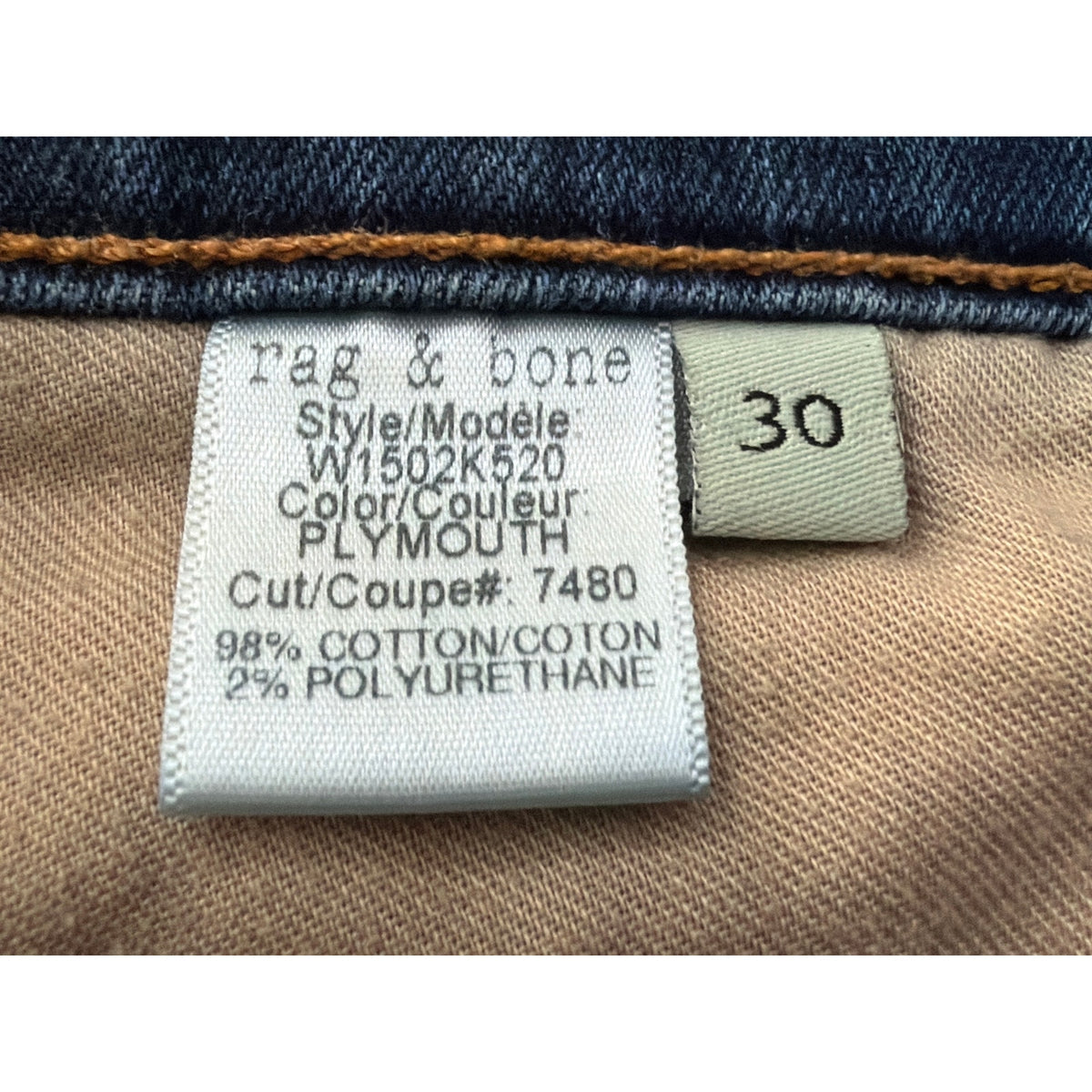 Rag & Bone Size 30 Skinny Dark Wash Low Rise Jean