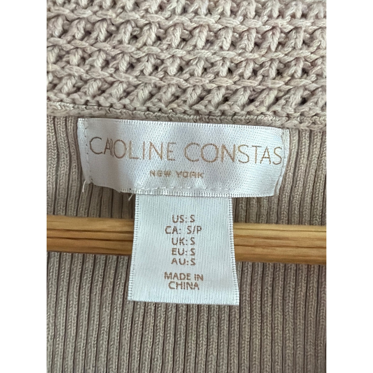Caroline Constas Beige Ribbed Knit Sleeveless Polo Top | Size S