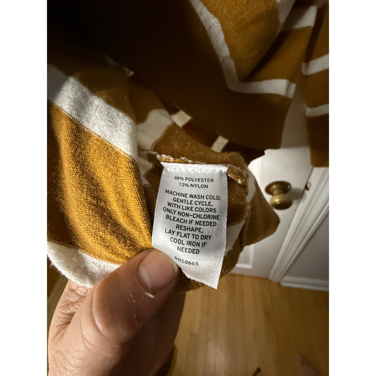 Calson Classic Crewneck Cardigan In Brown Gold Renee Stripe Size Small