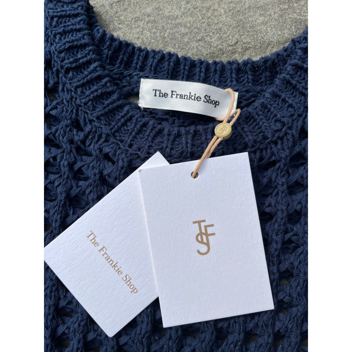 NWT The Frankie Shop Ari Knit Mini Dress Navy XS/S Crochet Cover Up