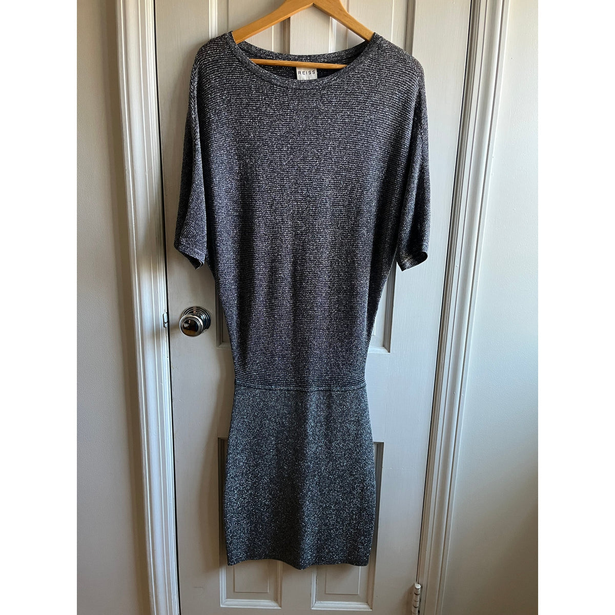 Reiss Metallic Shimmer Knit Bodycon Batwing Dress US 4 | Elegant Party & Evening Dress