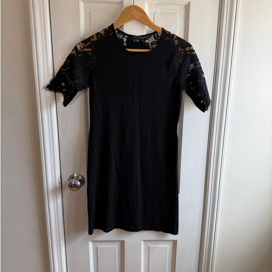 Theory Jiya LC Evian Stretch Dress Black Lace Sleeves Size Small EUC