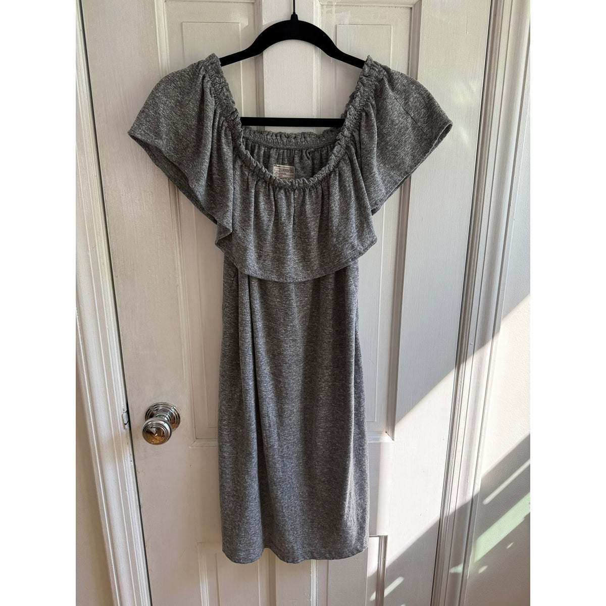 Current/Elliott The Ruffle Dress Heather Gray Off the Shoulder Mini Size 1 EUC