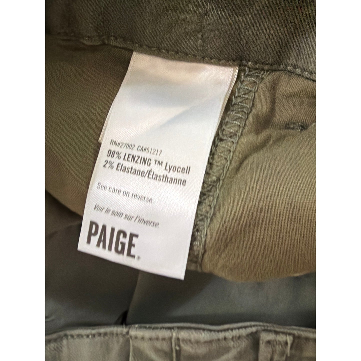 Paige 31 High Rise Military Green Straight Leg Jeans