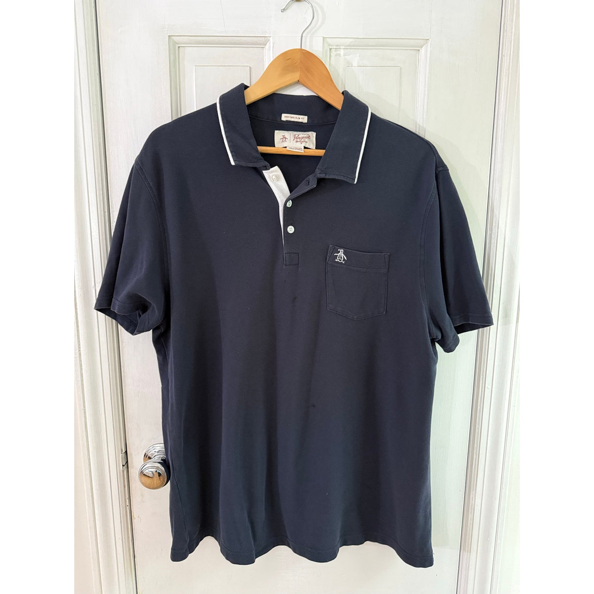 Original Penguin Heritage Slim Fit Pocket Polo Shirt Mens XL Black Contrast Trim