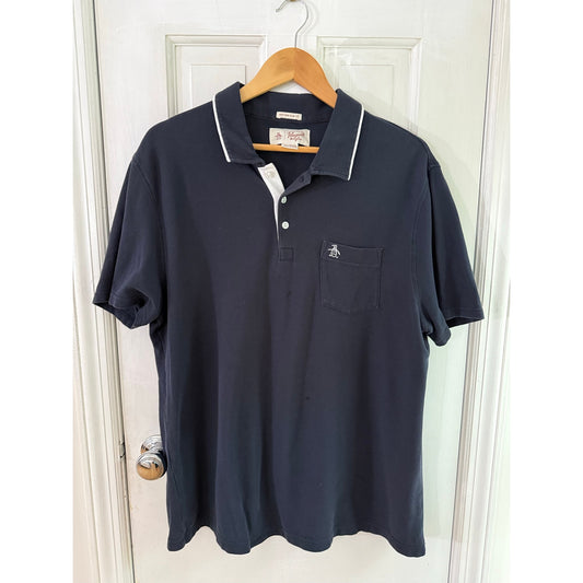 Original Penguin Heritage Slim Fit Pocket Polo Shirt Mens XL Black Contrast Trim