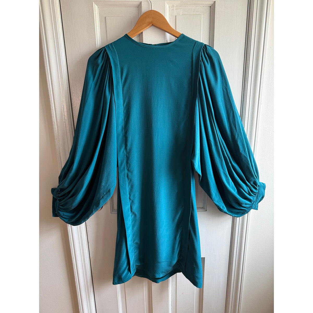 Linus Emerald Green 100% Silk Mini Dress - Balloon Sleeve EUC Size 4