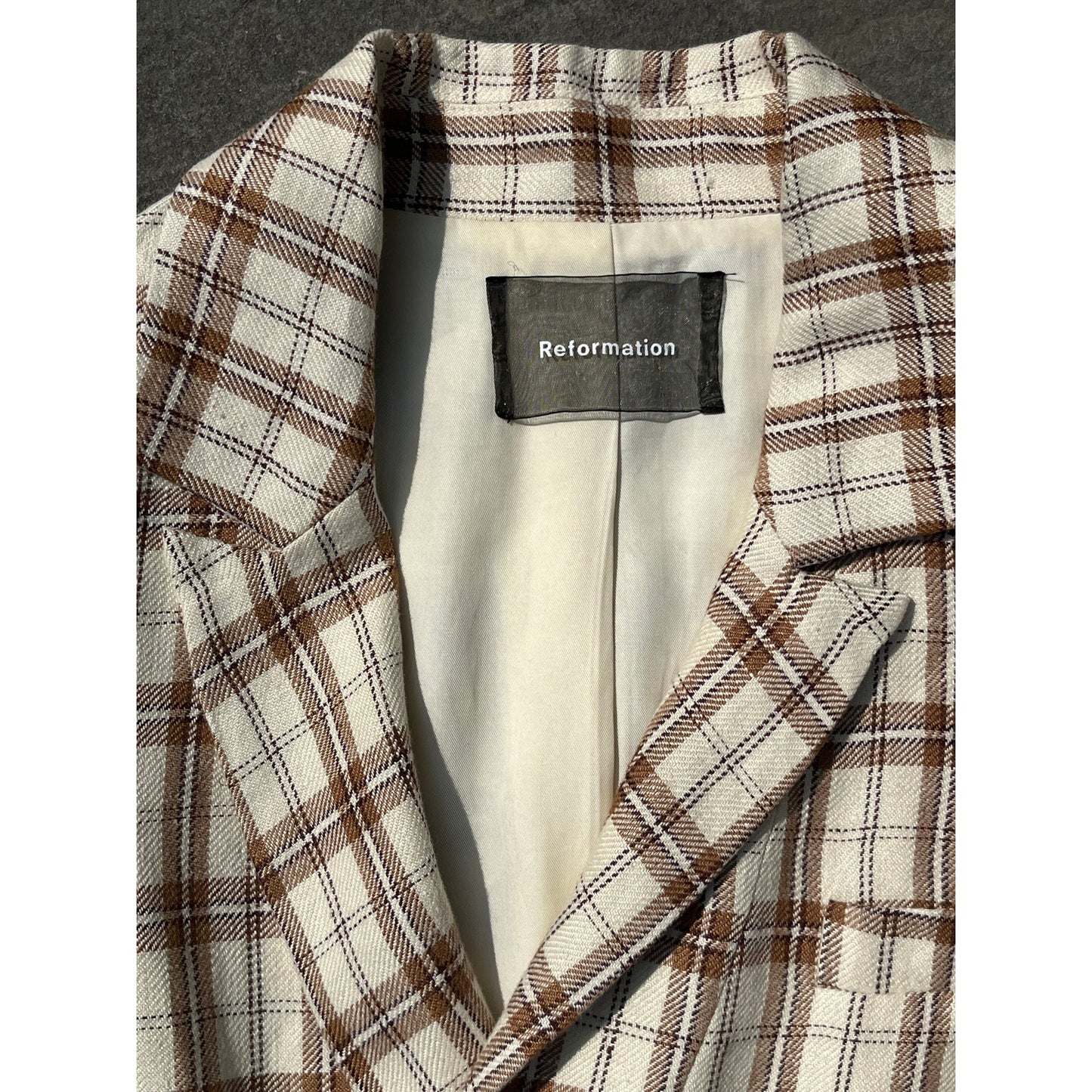 Reformation Winston Linen Plaid Blazer Size S | Coastal Grandmother It Girl 🤎