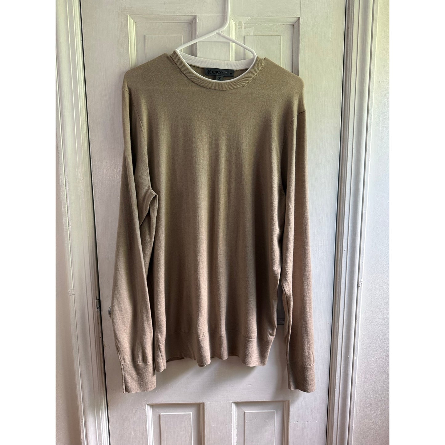 G/FORE Sweater Mens M Beige Long Sleeve Knit Crewneck Luxury Golf Casual