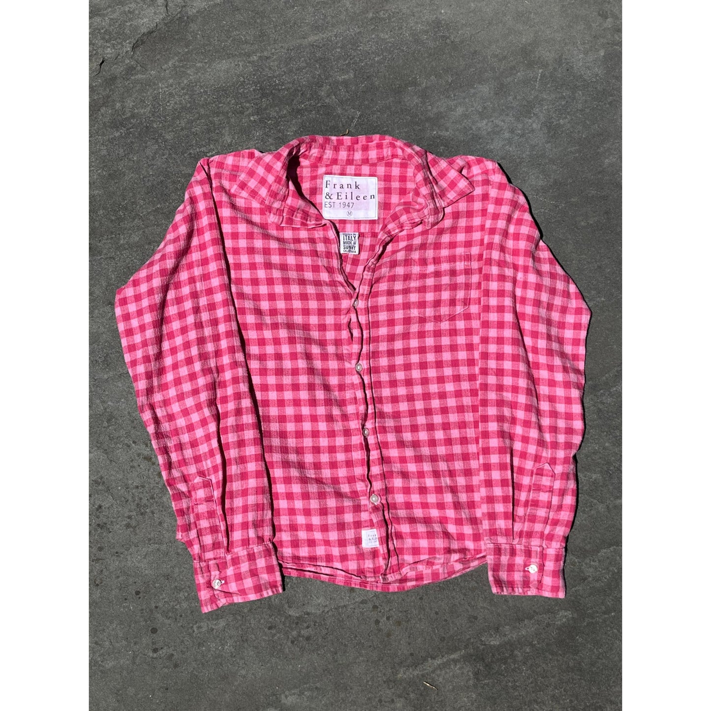 Frank & Eileen Barry Shirt M Pink Gingham Italian Flannel Button Down 🎀