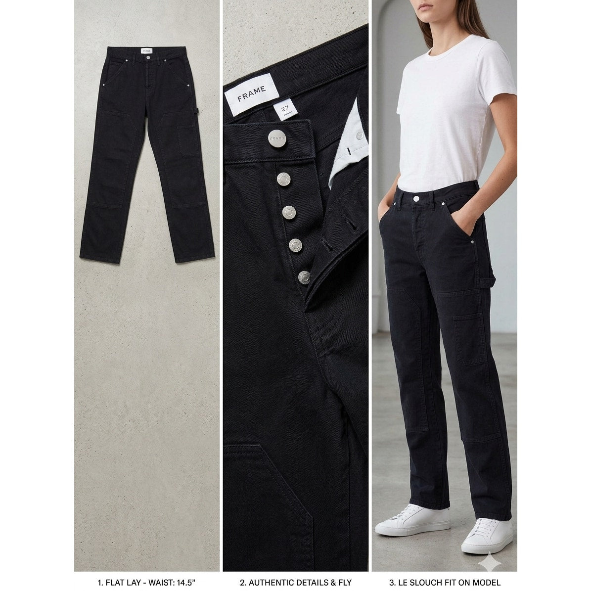 Frame Le Slouch Double Knee Utility Jeans Washed Noir Black Size 27 EUC