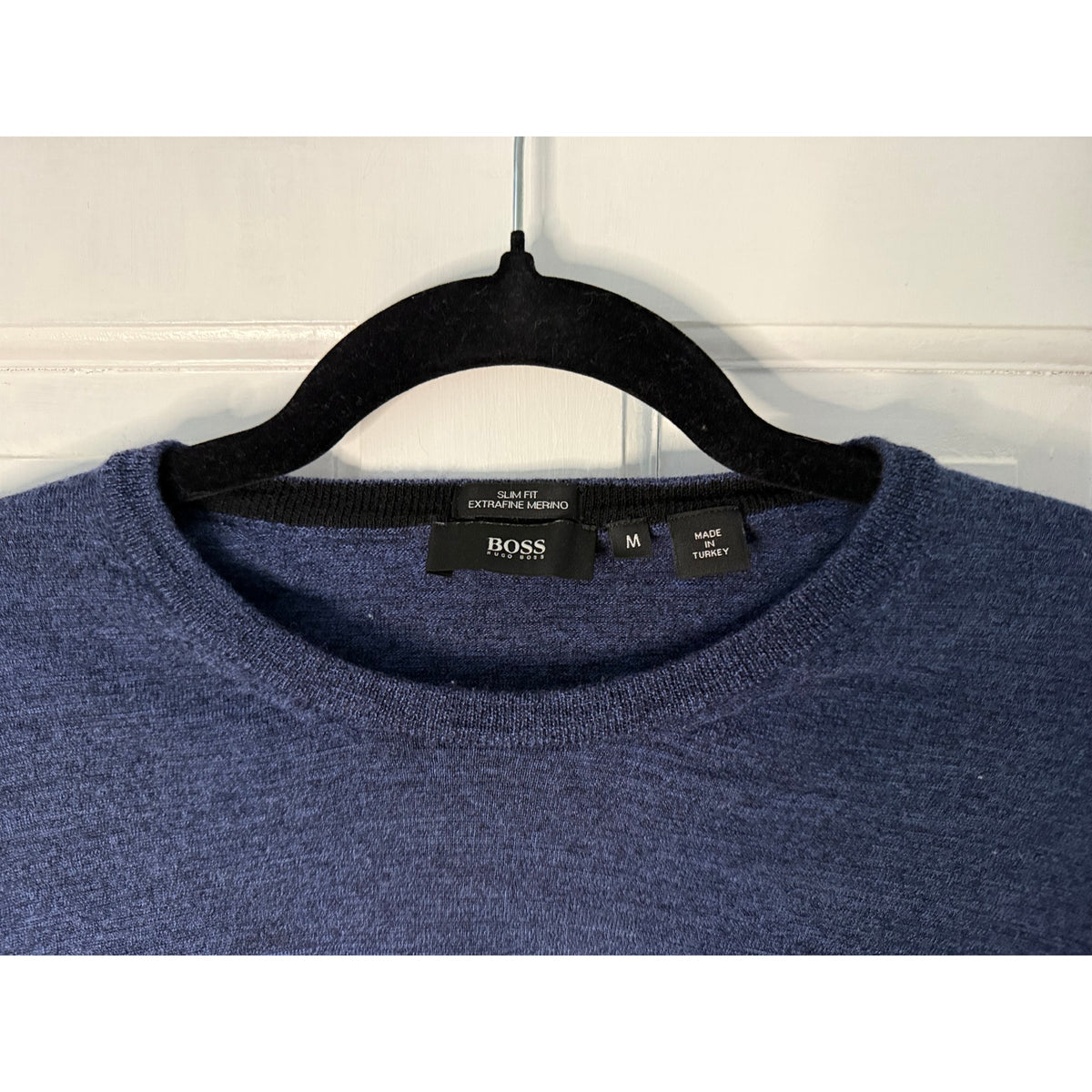 HUGO BOSS Navy Blue Merino-wool sweater in a slim fit Medium