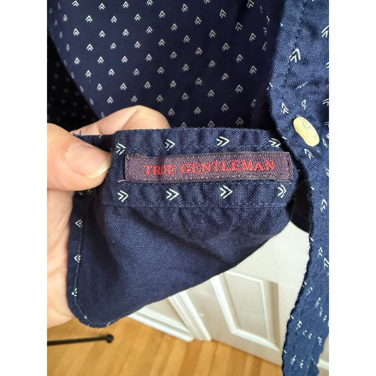 Scotch & Soda Mens Button Down Shirt Navy Blue Mountain Pattern Medium