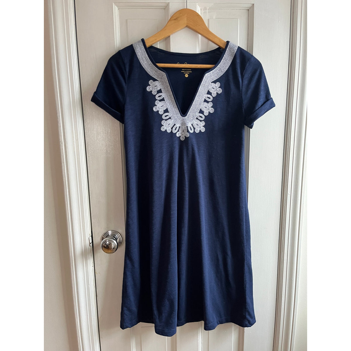 Lilly Pulitzer Maisie Swing T-Shirt Dress True Navy Embroidered Neck XS