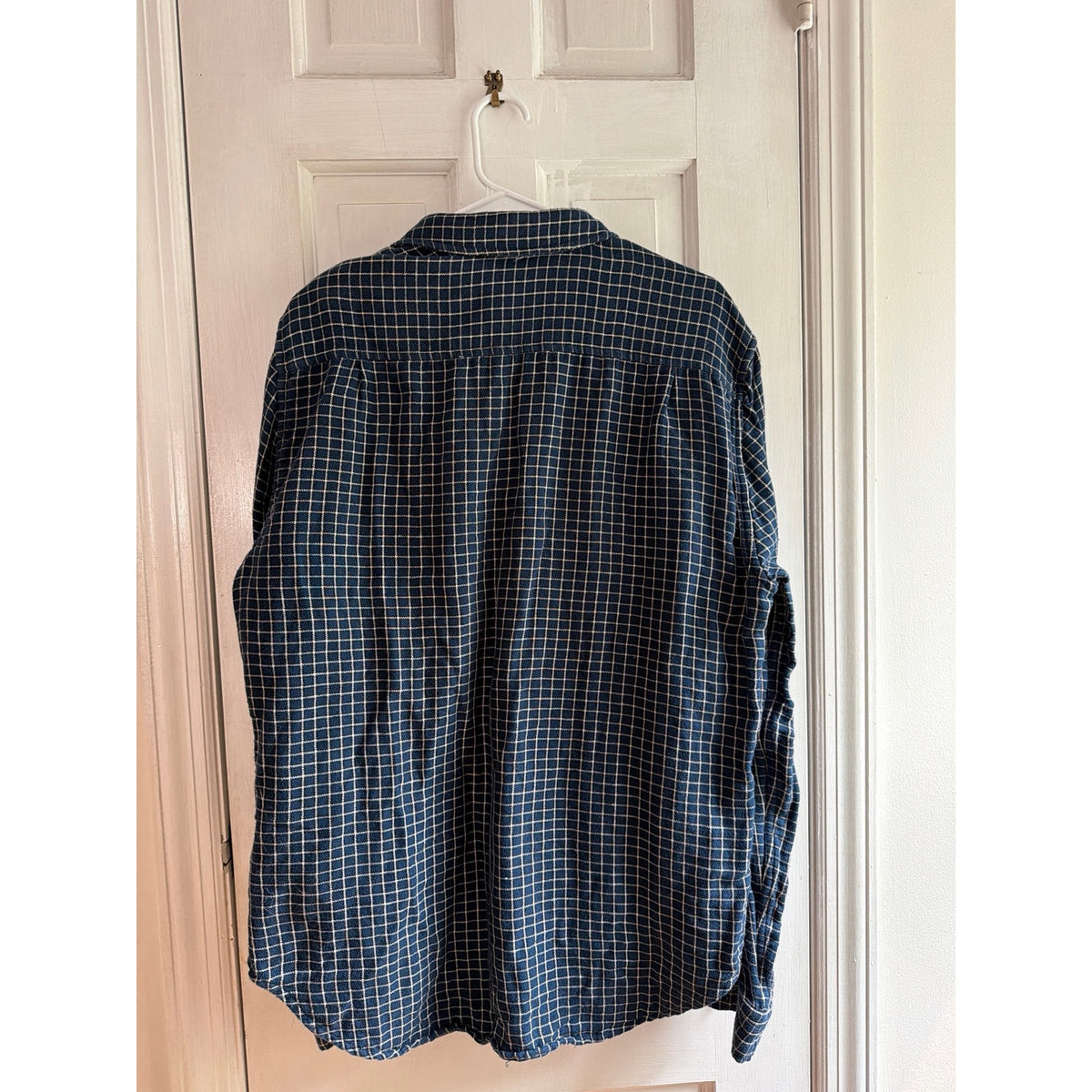 7 For All Mankind Blue Grid Plaid Linen Cotton Button Down Shirt Size L