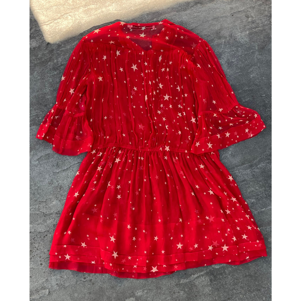 Stoned Immaculate Red Cosmic Star Mini Dress Sheer Boho 70s Style Small NWOT