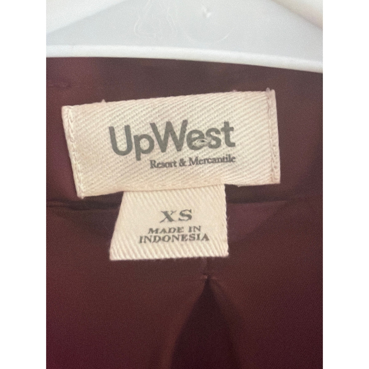 UpWest Satin Button Down Shirt Burgundy Wine Red Pocket Blouse XS